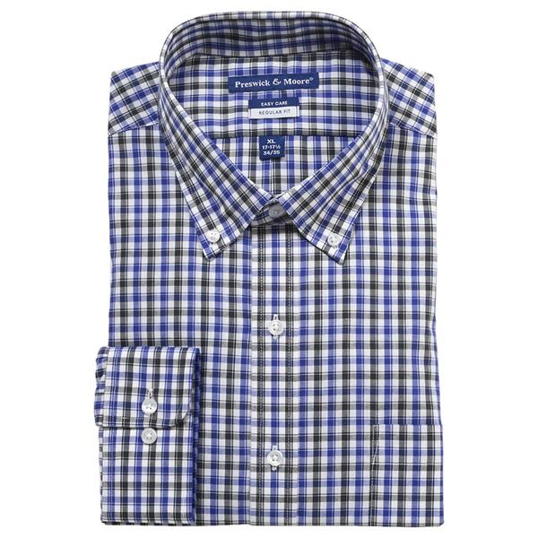 Mens Preswick & Moore Twill Dress Shirt - Blue/Black Plaid - image 