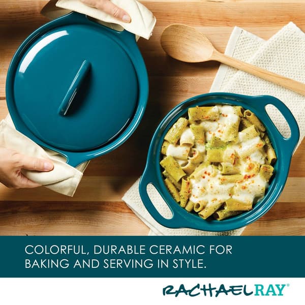 Rachael Ray 3pc. Ceramic Casserole Bakers w/Shared Lid Set-Teal