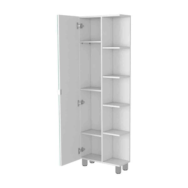 FM FURNITURE Los Angeles White Linen Cabinet w/ Mirror