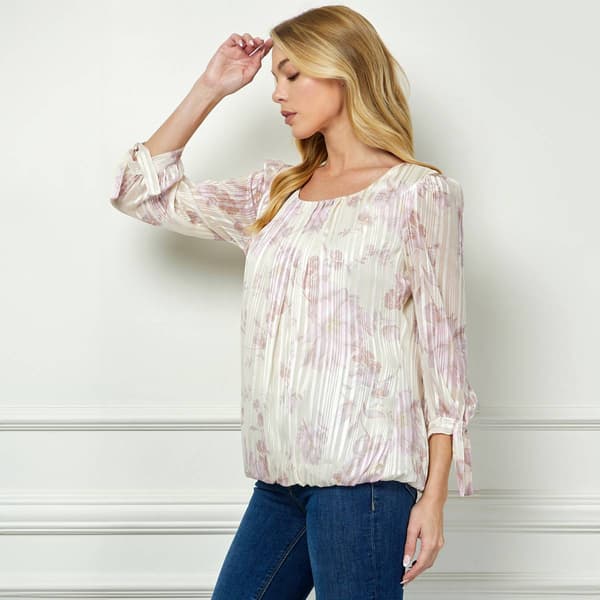 Womens Sara Michelle 3/4 Sleeve Floral Stripe Tie Wrist Blouse