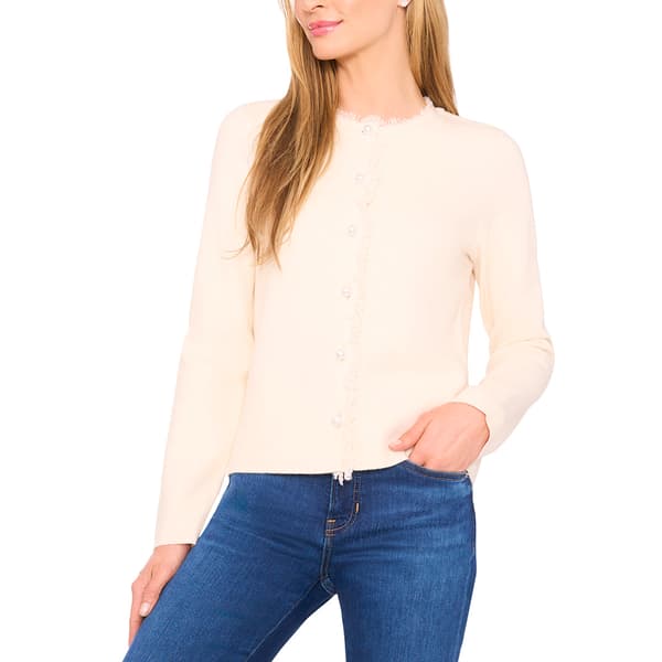 Womens Cece Long Sleeve Button Up Fringe Neck Cardigan - image 