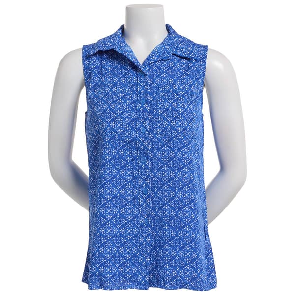 Petite Notations Sleeveless Button Front Equipment Shirt - image 