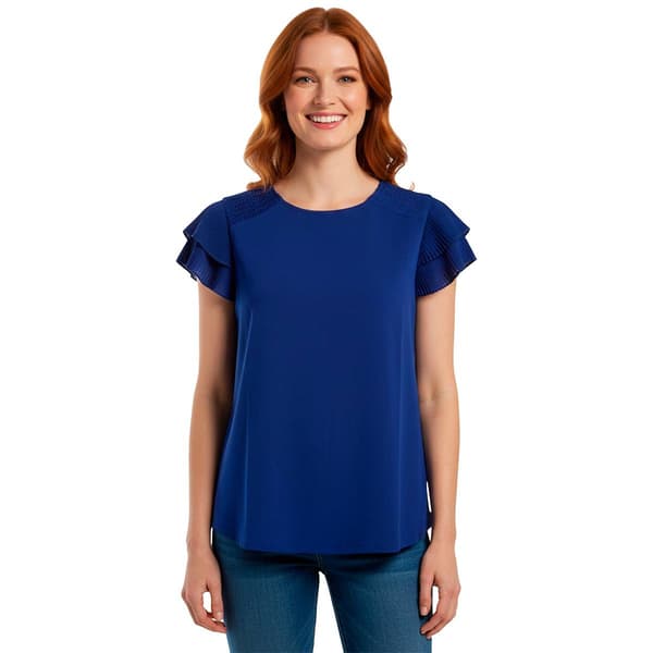 Womens Adrianna Papell Double Pleat Flutter Sleeve Solid Blouse - image 