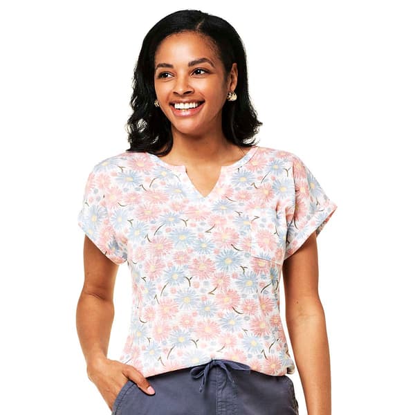Petite Architect(R) Short Sleeve Split Neck Daisies Tee - image 