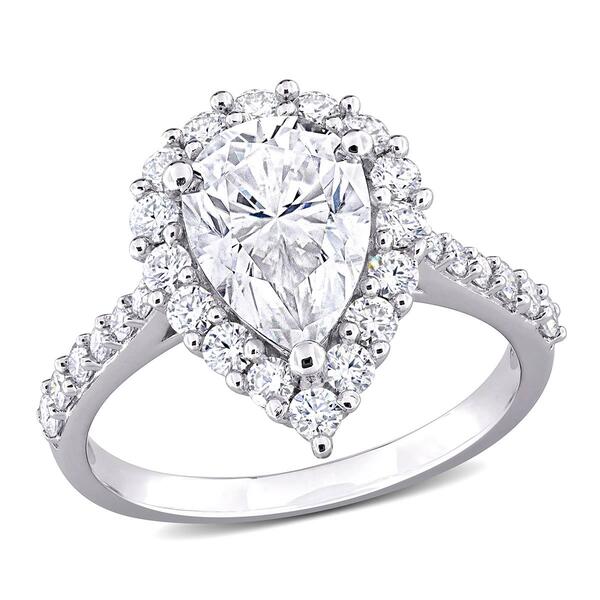 Sterling Silver 2 3/4ctw. White Moissanite Pear Halo Ring - image 