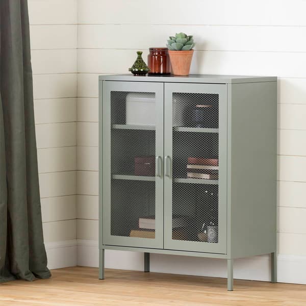 South Shore Crea Sage Green Metal Mesh 2-Door Accent Cabinet