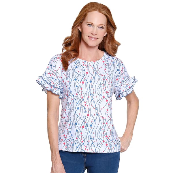 Womens Multiples Double Flounce Sleeve Dot Waves Top - image 