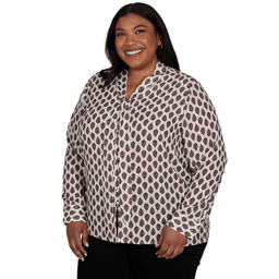 Plus Size Emaline Country Code Tie Neck Medallion Blouse