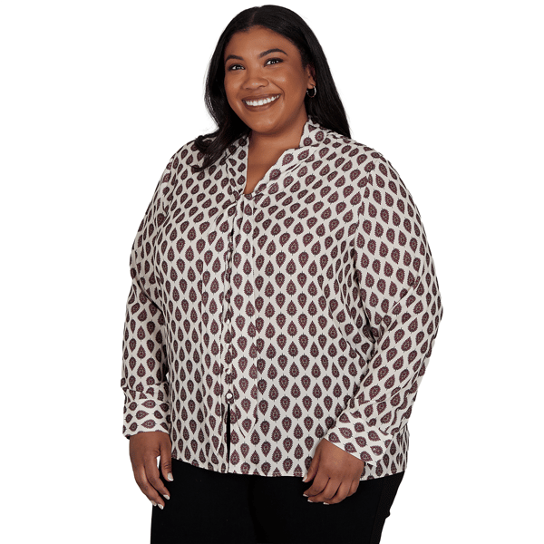 Plus Size Emaline Country Code Tie Neck Medallion Blouse