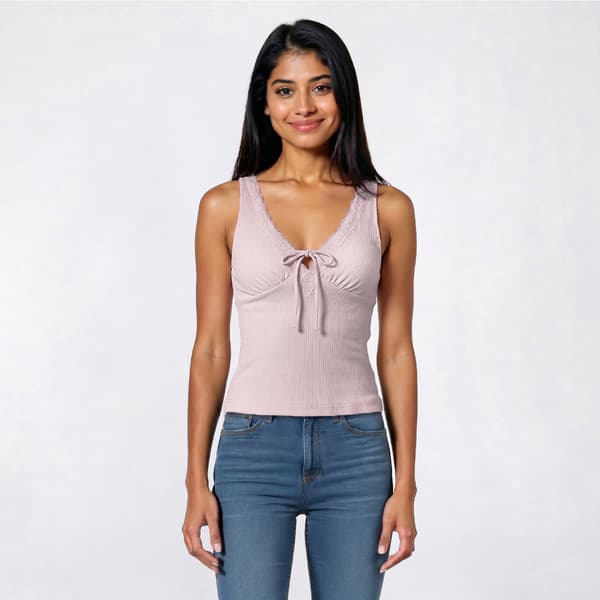 Juniors Madden Girl Tie Front Lace Neck Trim Tank Top