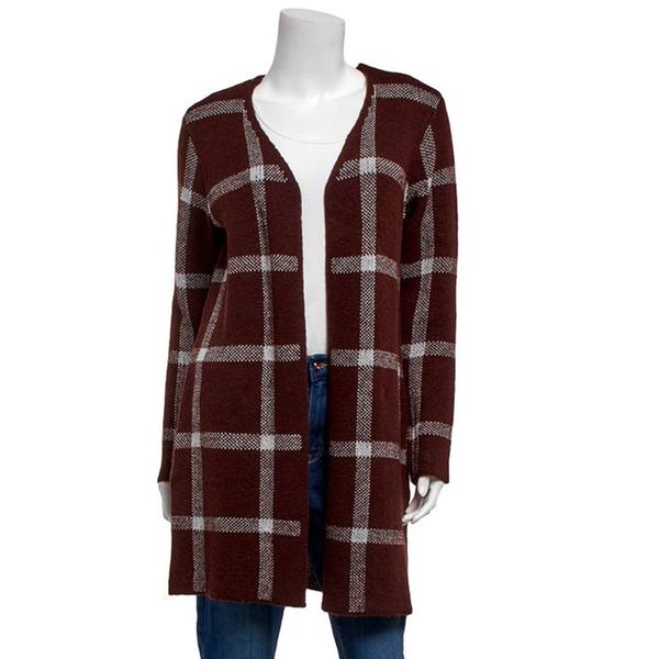 Womens By Design Long Sleeve Open Front Plaid Cardigan - image 