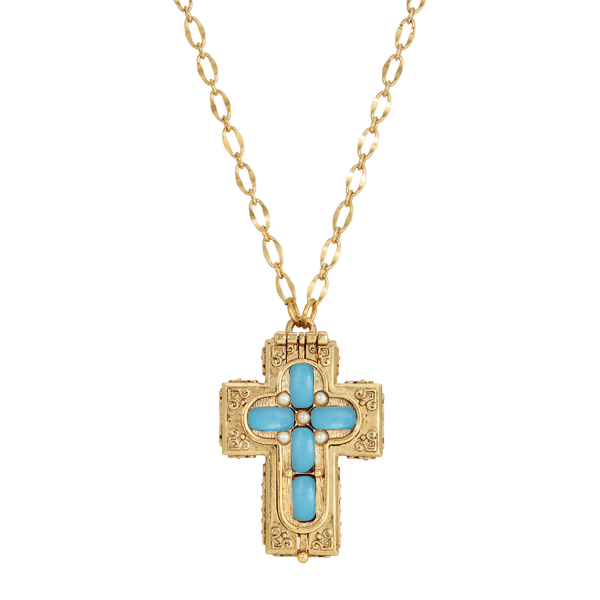 Symbols of Faith 14kt. Gold Dipped Moonstone Locket Necklace