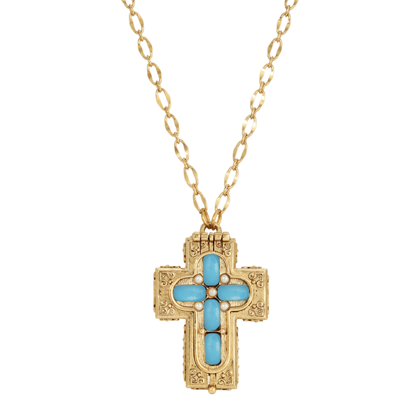 Symbols of Faith 14kt. Gold-Dipped Moonstone Locket Necklace - image 