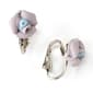 1928 Silver-Tone Lavender Porcelain Rose Clip On Earrings - image 1