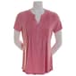 Womens Notations Short Sleeve Solid Texture Jacquard Pleat Henley - image 1