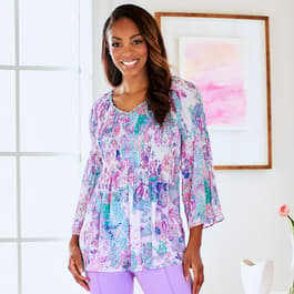 Womens Floral &amp; Ivy 3/4 Sleeve Ruffle V-Neck Paisley Blouse