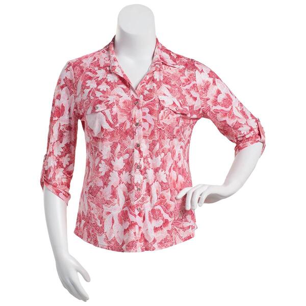 Womens Emily Daniels 3/4 Tab Sleeve Button Down Foil Floral Top - image 