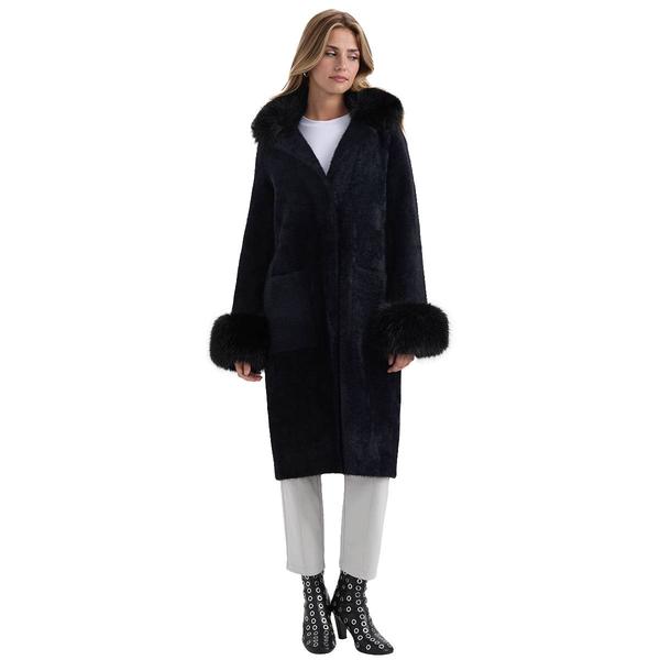 Womens NVLT Removable Faux Fur Collar & Cuffs Longline Coatigan