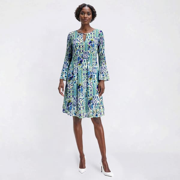 Womens Emma & Michele Long Sleeve Keyhole Neck A-Line Dress - image 