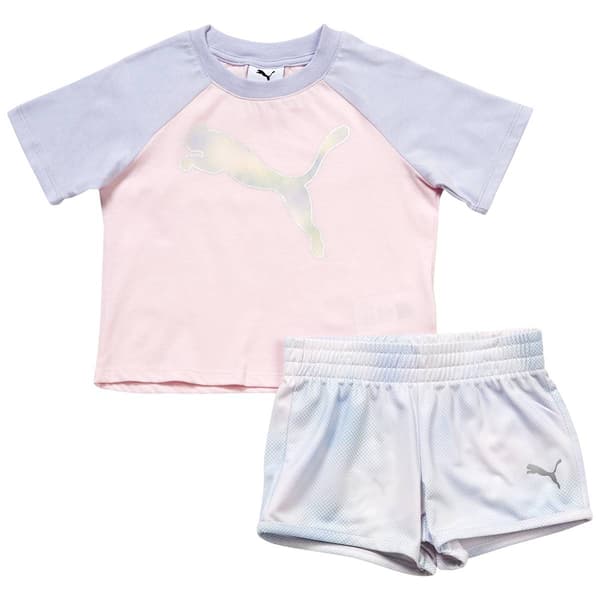Toddler Girl Puma(R) Short Sleeve Raglan Tee & Tricot Shorts Set - image 