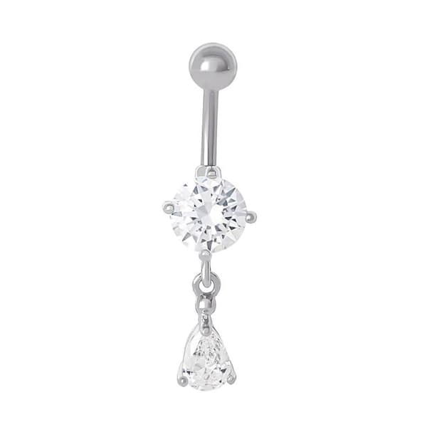 14 Gauge Stainless Steel Cubic Zirconia Belly Ring - image 