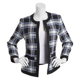 Plus Size Kasper Long Sleeve Framed Plaid Jacket with Pockets