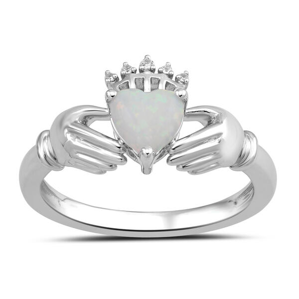 Sterling Silver Opal Claddagh Ring - image 