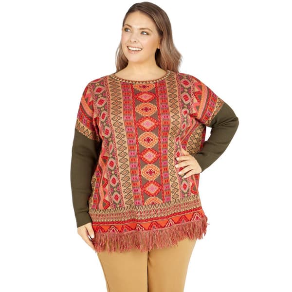 Petite Ruby Rd. Santa Fe Long Sleeve Sweater with Fringe Detail - image 