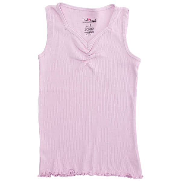 Girls (7-16) Pink Angel(tm) Cinch V-Neck Rib Tank Top w/ Lettuce Hem - image 