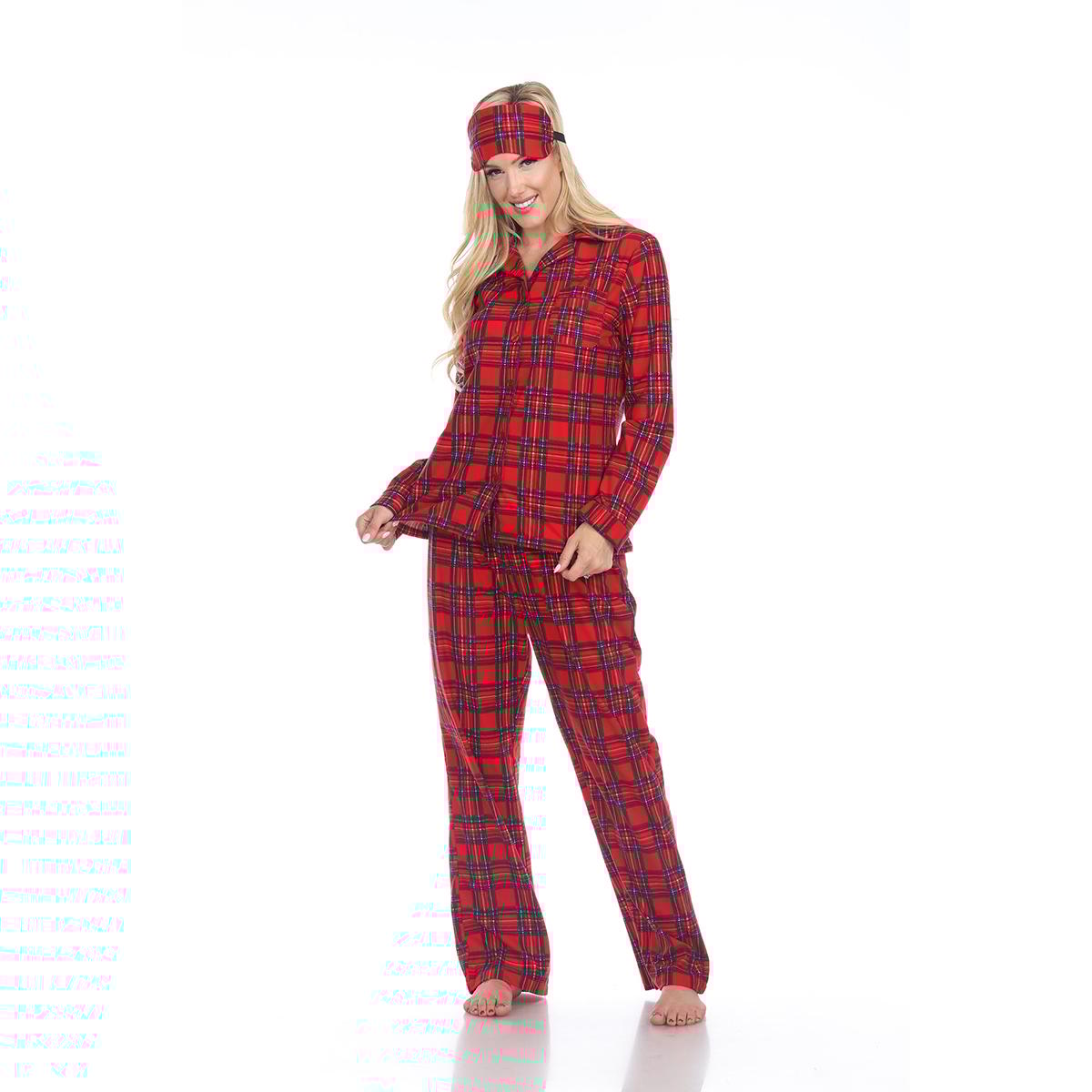Womens White Mark 3 pc. Red Plaid Pajama Set