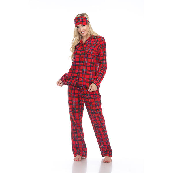 Womens White Mark 3 pc. Red Plaid Pajama Set - image 