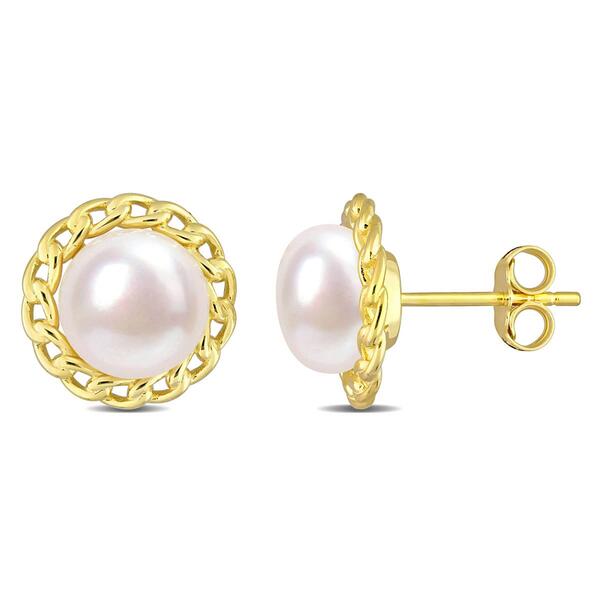 Gemstone Classics&#40;tm&#41; Miabella Halo White Pearl Stud Earrings - image 