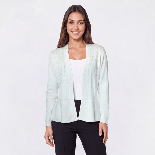 Womens 89th & Madison Pointelle Mix Stitch Peplum Cardigan