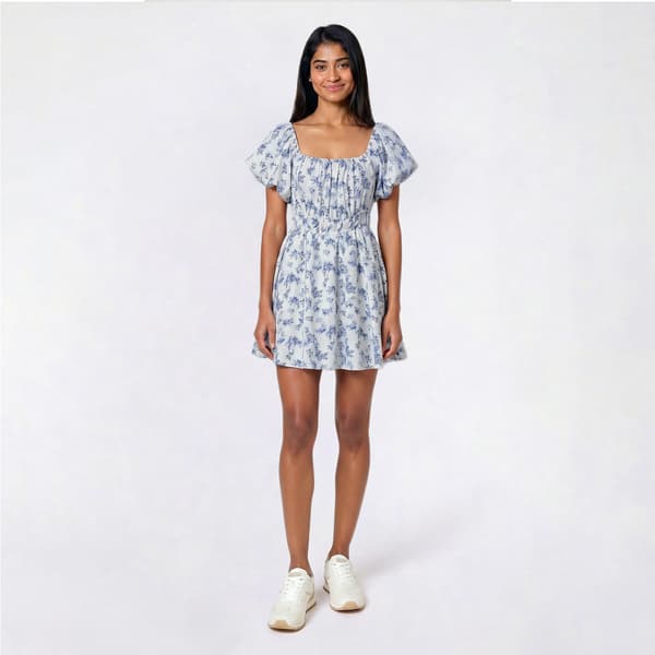 Juniors No Comment Puff Sleeve Skater Dress - Blissful Rose - image 