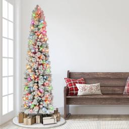 Puleo International 7.5ft. Pre-Lit Flocked Christmas Pine Tree