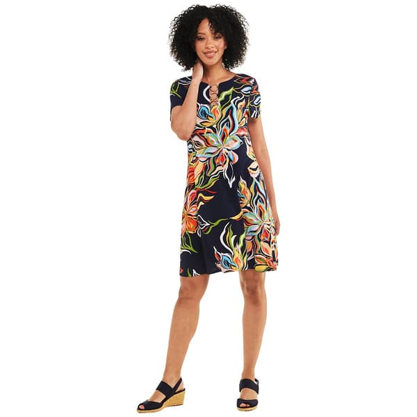 Womens MSK Short Sleeve Floral Three Ring Shift Dress - image 