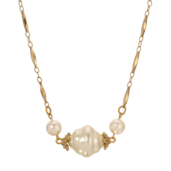 1928 Jewelry Gold Tone Faux Pearl Bead Necklace - image 