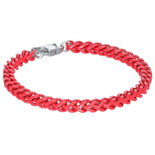 Mens Lynx Stainless Steel Red Acrylic Coated Franco Bracelet - image 