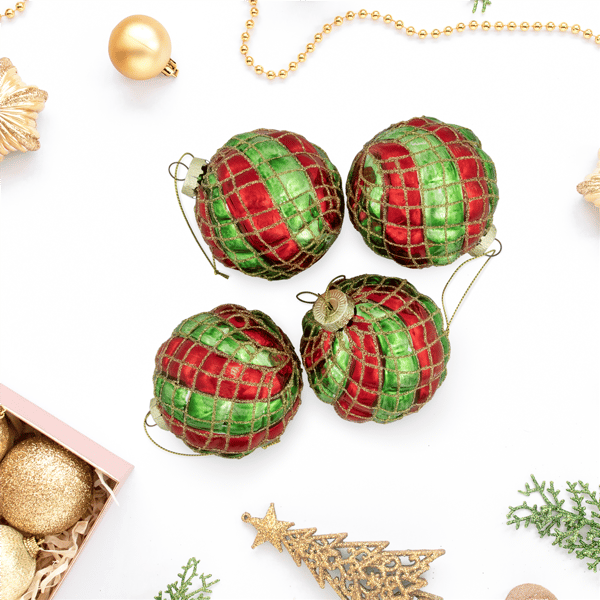 Northlight 4ct. Glitter Lattice Striped Christmas Ball Ornaments