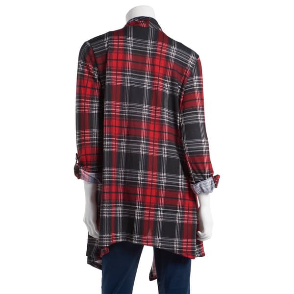 Plus Size New York Laundry Plaid Cardigan - Jet Black/ Red