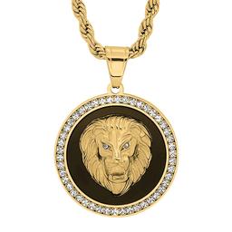 Mens Steeltime 18kt. Gold Plated Royal Lion Pendant Necklace