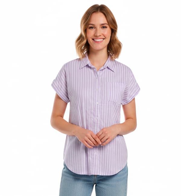 Womens Notations Dolman Sleeve Stripe Button Front Blouse - image 