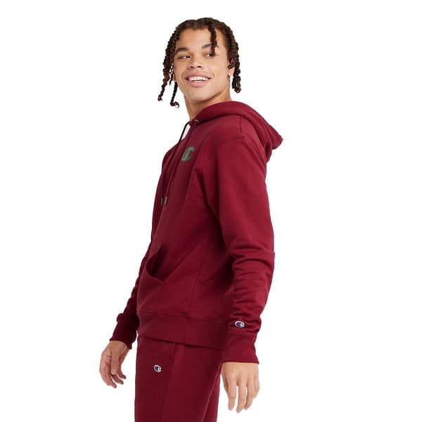 Mens Champion Camo Fleece Hoodie With Sleeve Script - Cranberry