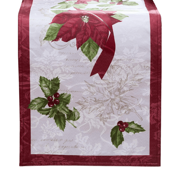 Threadmade Clarette Poinsettia Holiday Fabric Table Runner - image 