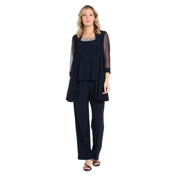 Petite R&M Richards 3pc. Sheer Insert Beading Pantsuit Jacket