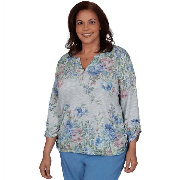 Plus Size Alfred Dunner Provence Floral Marled Henley Blouse