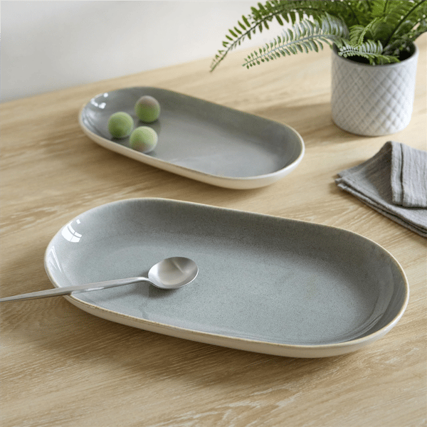 Sango Resona Moss/Cream Large Ceramic Serving Platters - Set of 2