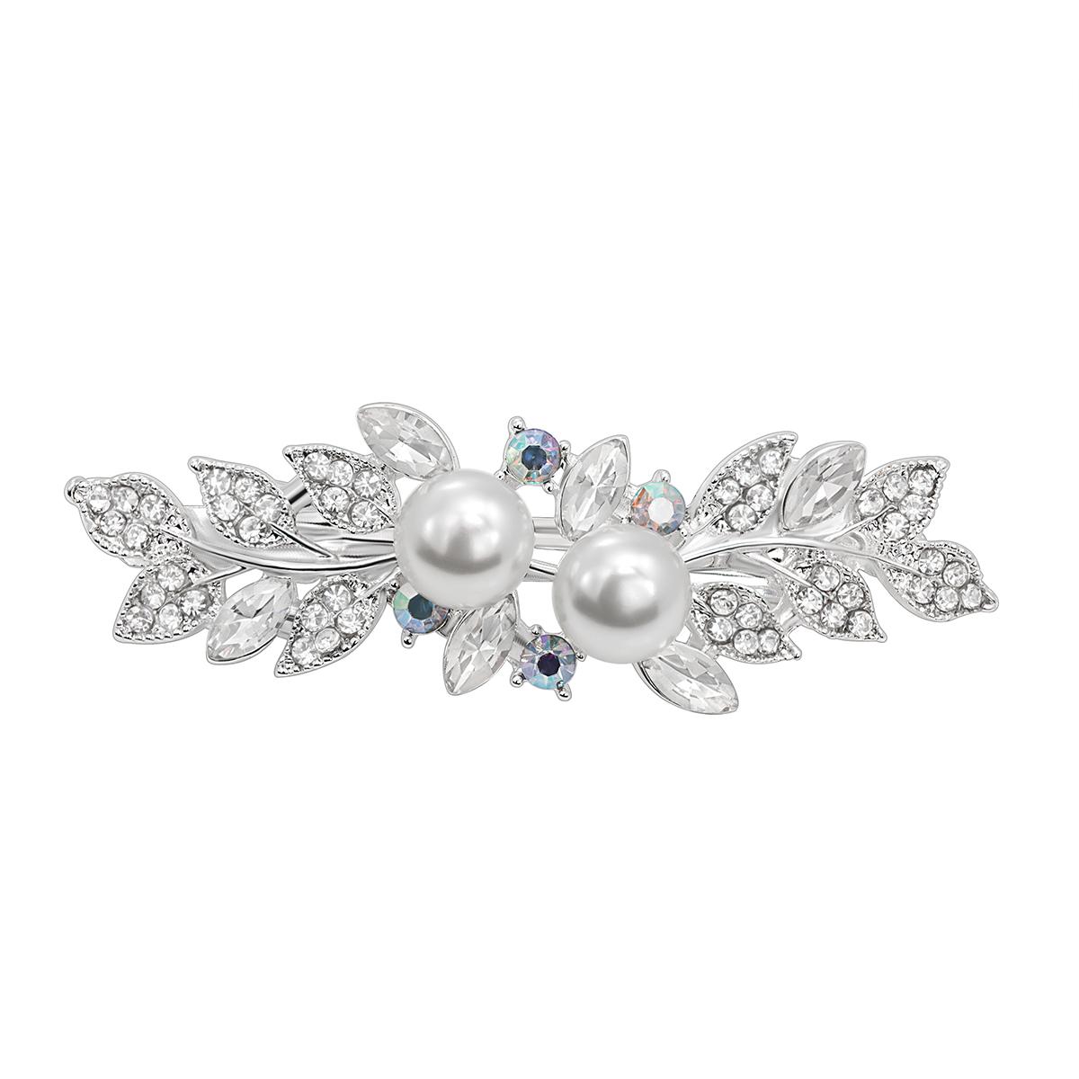 Roman Silver-Tone Crystal and Pearl Hair Barrette