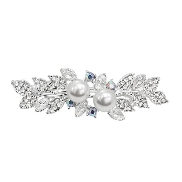 Roman Silver-Tone Crystal and Pearl Hair Barrette