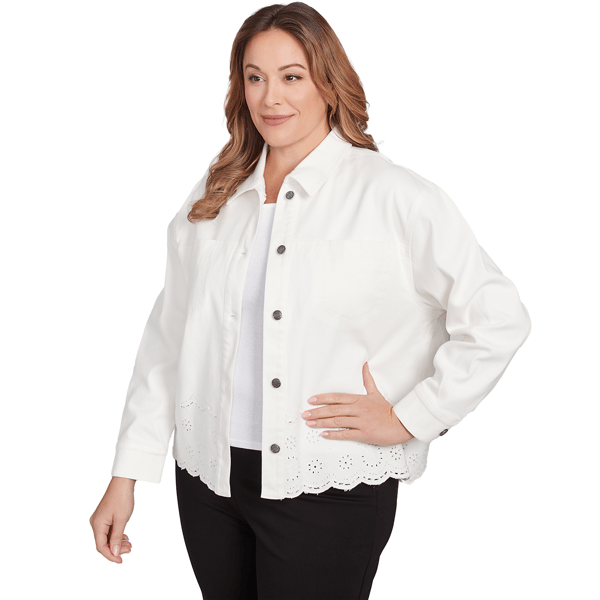 Plus Size Skye''s The Limit Spring Romance Eyelet Denim Jacket